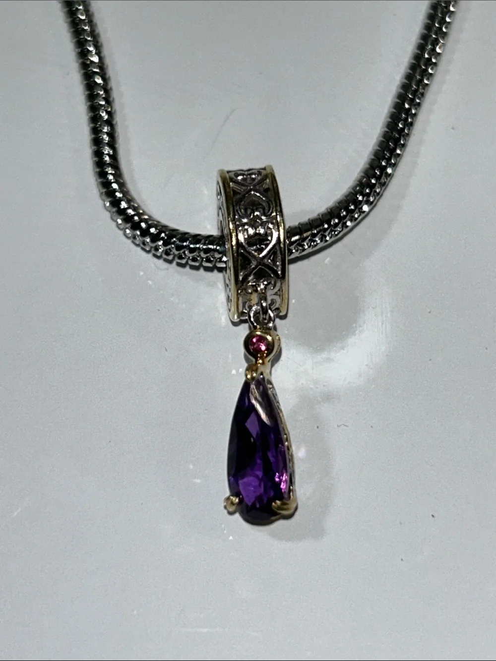 NWOT Gems En Vogue Palladium 18k Accent Genuine Amethyst & Rhodonite Euro Charm